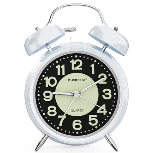 Image of CHEREEKI Kids Alarm Clock for Heavy Sleepers with Twin Bell and Large Digits, Loud Battery Retro Alarm Clock with Night Light for Bedside, Bedroom (Battery Included) (White)