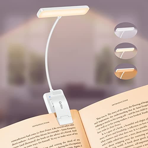 Image of Gritin 19 LED Book Light, Reading Light Book Lamp for Reading at Night with Memory Function, 3 Eye-Protecting Modes -Stepless Dimming, Long Battery Life, 360° Flexible Lamp for Bed,Tablet- White
