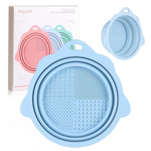 Image of Foldable Silicone Makeup Brush Cleaner Bowl - Etercycle Portable Cleaning Tool for Brushes, Powder Puffs, and Sponges (Blue)