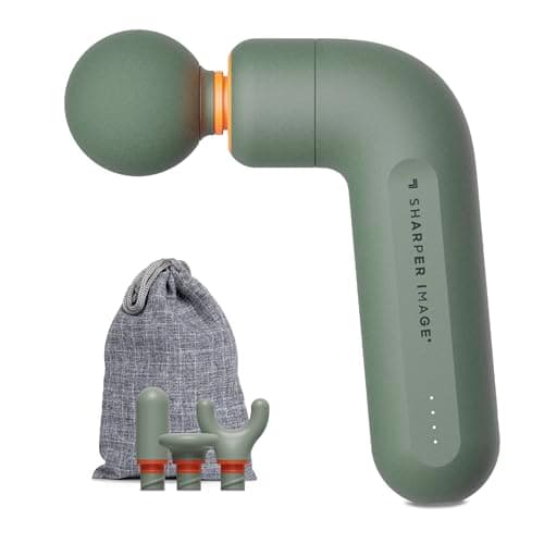 Image of Sharper Image Power Percussion Move Edge Portable Lite - Muscle Massage Gun, Percussion Massager with 4 Speeds, 4 Attachments, USB-C Rechargeable - Portable Deep Tissue Massager for Muscles, Green