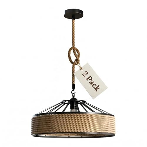 Image of LEDSone Vintage Ceiling Pendant Light Fitting, Black Hemp Twisted Braided Flex,E27 Lamp Holder Suspended Pendant Light Fitting Kit (Hemp - 40cm with 1m Rope)