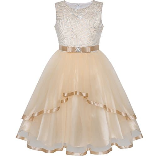 Image of Sunny Fashion Flower Girl Dress Beige Wedding Party Bridesmaid Dress Age 10 Years