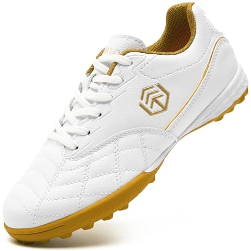 Image of PiDaGlobal Boys Football Boots Kids Girls Club Firm Ground Soccer Shoe Astro Turf Trainers Athletics Sport Futsal Shoes Teenager Profession Competition Indoor Outdoor Sneakers 1UK White