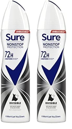 Image of Sure Invisible Black & White Nonstop Protection deodorant spray that protects against white marks and yellow stains Anti-perspirant Deodorant Aerosol 72h protection against sweat and odour 150 ml