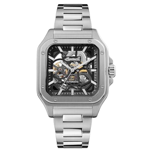 Image of Ingersoll The Ollie Mens 42mm Automatic Watch with Skeleton Dial and Silver Stainless Steel Bracelet Strap