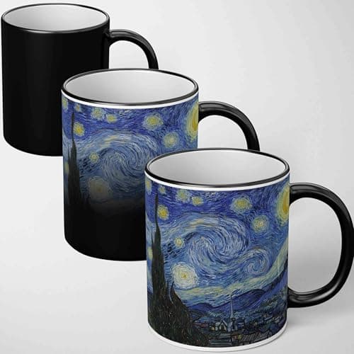 Image of GIFTIMIZED Van Gogh Starry Night Mug Heat Sensitive Colour Changing Mug Magic Reveal Famous Art Coffee Cup Museum Style Novelty Heat Change Magic Mug Gift for Art Lover Adult
