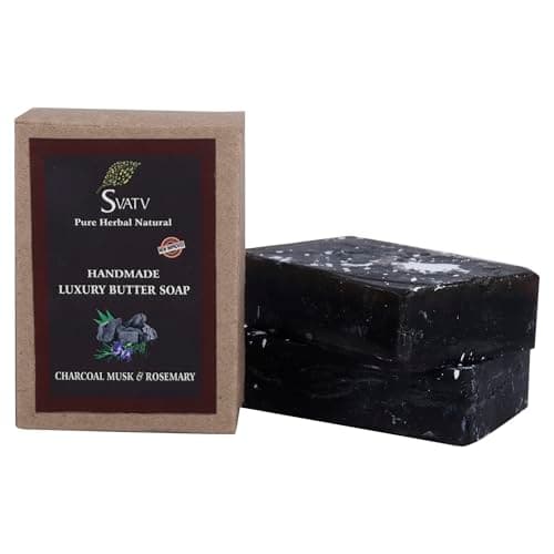 Image of SVATV Soap Charcoal Musk & Rosemary - Best Exfoliating Bar, Traditional Ayurvedic Herbal Soap For All Skin Type - 125 Grams x 2 Bars