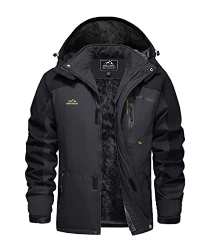 Image of EKLENTSON Men's Winter Coats Outdoor Fleece Hooded Jacket Waterproof Work Ski Hiking Cycling Jacket Multiple Pocket Black Grey,L