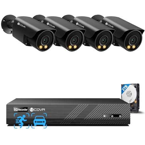 Image of 4COVR PoE CCTV Camera Systems Outdoor, 8CH 4K NVR 2TB HDD, 4X 5MP Wired Bullet IP Security Camera IP67, 2 Way Audio & Smart Color Night Vision, Person Vehicle Detection, 24/7 Home Video, ELY37YB5M0804