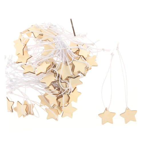 Image of Zerodeko 50Pcs Beige Wooden Hanging Pendant Tags for Wine Bottles with Five-Pointed Star Shape and Hanging Rope, Rustic DIY Craft Decorations for Home and Xmas Trees