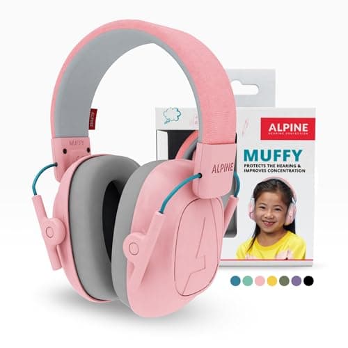 Image of Alpine Muffy Kids Ear Defenders Children aged up to 16 – CE & UKCA Certified – 25 dB Noise Cancelling Headphone for Autism, Sensory Aid – Premium Hearing Protection with Adjustable Headband – Pink