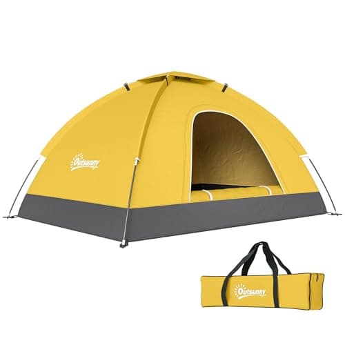 Image of Outsunny 2 Person Camping Tent, Dome Tent with Zipped Doors, Storage Pocket, Portable Handy Bag, Yellow