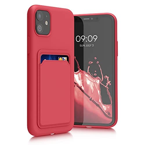 Image of kwmobile Case for Apple iPhone 11 Case with Card Holder - Soft Cover - Shockproof TPU Material - Wireless Charging - Red