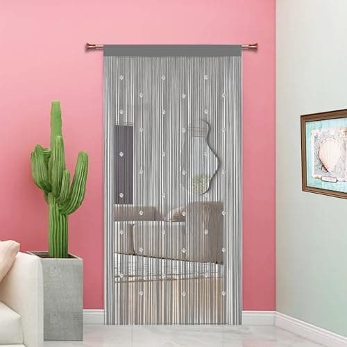 Image of Taiyuhomes Beaded Fly Insect Curtains Fly Screen For Doors Curtain Bead String Curtains For Doorways Window Decorations Room Divider Single Door Beads (Grey 90x200cm)