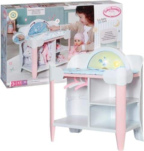Image of Baby Annabell Day & Night Changing Table 709672 - For 36cm & 43cm Baby Annabell Dolls - Light Effects, Changing Mat, Hangers - Require 3 AAA Batteries (Not Included) - Suitable for Kids From 3+ Years