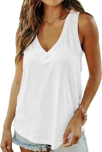 Image of ELFIN Women Vest Tops Summer Sleeveless V Neck Tank Top Ladies Camisole Casual White