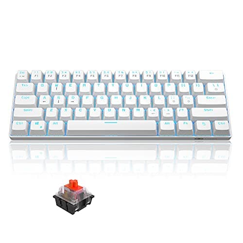 Image of MageGee MK-Mini 60% Mechanical Gaming Keyboard, 61 Keys Compact Red Switches, Portable USB Type-C Wired Office Keyboard with Blue LED Backlit for Computer PC Laptop, White