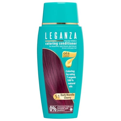 Image of Leganza Hair Coloring Temporary Mask | Semi-Permanent Hair Colour Conditioner | Color Dark Morello Cherry Nº 51 | Treatment with 7 Natural Oils | Ammonia, PPD and Paraben Free | 150 ml