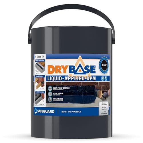 Image of Drybase Liquid Damp Proof Membrane (5 Litre, Black) - Damp Proofing Paint for Internal Walls and Floors. Waterproof Paint