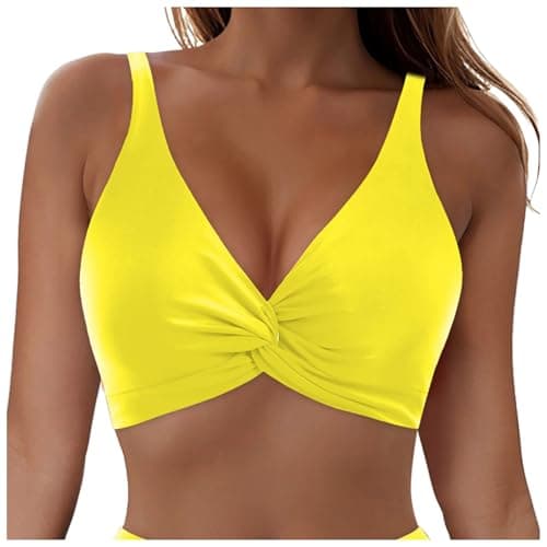 Image of Push Up Bikini Top Plus Size for Women UK Sexy Basic Swim Top Swimsuits Sports Bra Tops Padded Swimwear Sexy Bathing Suit Swimming Bra Costume Beachwear Bikini Cover Up Tops for Beach Pool (Yellow, L)