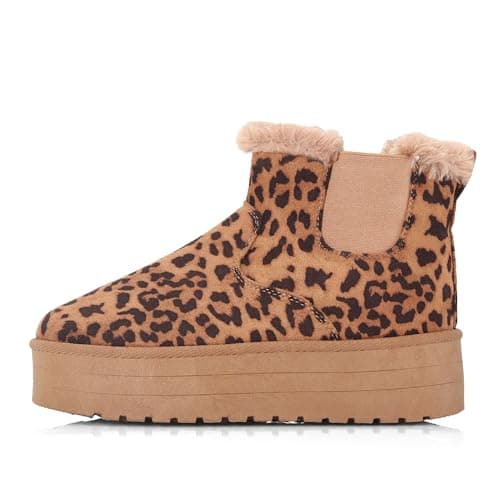 Image of INNERSECT CO Ladies Faux Suede Chelsea Boots – Warm Faux Fur Lined Platform Ankle Boots for Winter Comfort (LEOPARD, One Size, Adult, Women, 7, Numeric, UK Footwear Size System, Medium)