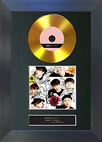 Image of #175 BTS - I Need U Single Signed Autograph Mounted Cd Cover Record Reproduction PRINT A4 Rare Perfect Birthday (297 x 210mm) (Black Frame)