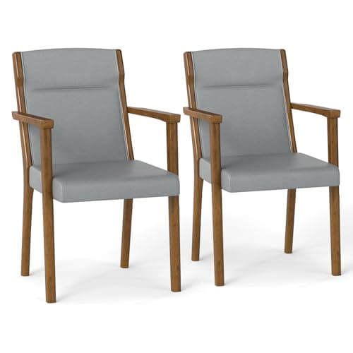 Image of COSTWAY Dining Chairs Set of 2, Upholstered Kitchen Chairs with High Back, Headrest, Armrest and Soft Cushion, Wooden Frame Side Accent Armchairs for Dining Room Living Room