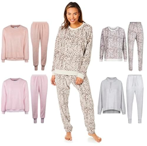 Image of Light & Shade Pretty Woman Supersoft Two Piece Pyjama Ladies Leisure Top and Bottom Twosie Set, Grey Animal Print, L/XL