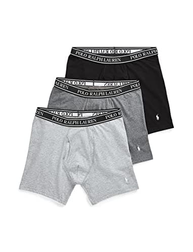 Image of POLO Men's Stretch Classic Fit Boxer Briefs, Trunks & Long Leg Available, 3-Pack, Andover Heather/Charcoal Heather/Black - 3 Pack, L