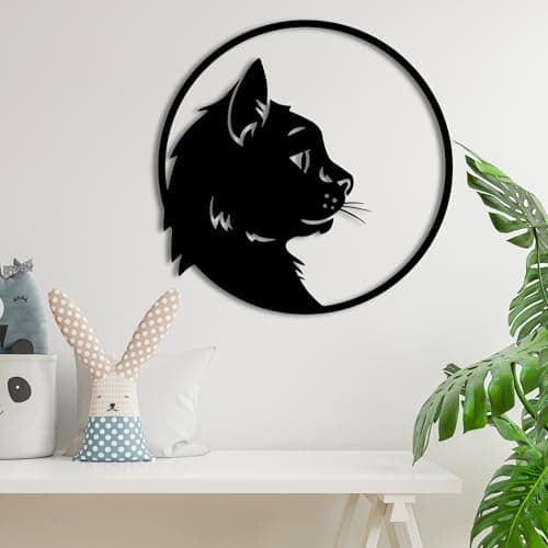 Image of Room Decor - Home Decor - Garden Ornaments - Bedroom Decor - Decorative Home Accessories - Garden Decorations - Living Room Accessories - Wall Decor - Metal Wall Art - Cat Decor (Cat Profile)