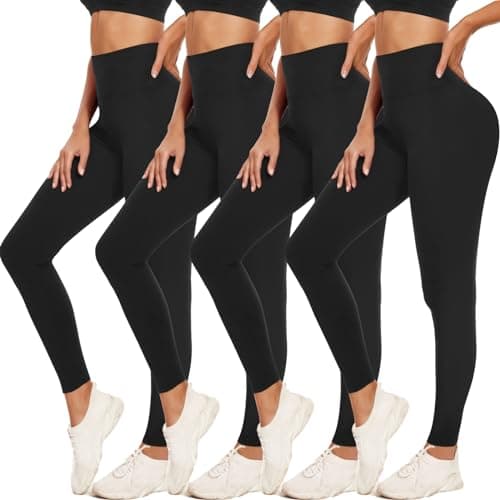 Image of ACTINPUT 4 Pack Leggings for Women Black High Waist Tummy Control Leggings Ladies Buttery Soft Workout Gym Yoga Pants Slim Tights Regular&Plus Size(L-XL)