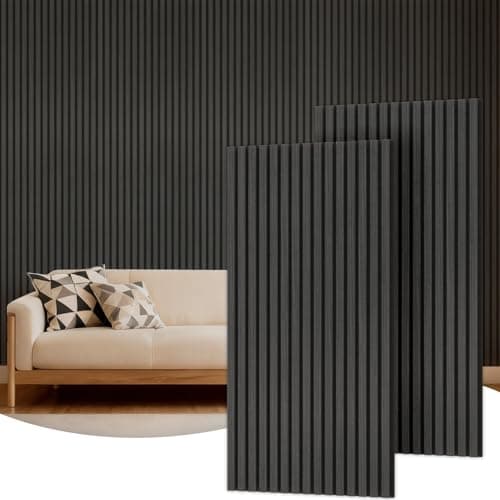Image of TONOR Wooden Acoustic Wall Panels, 2 Pack 120 x 60 cm (1,44m²) Wood Panels for Walls as Sound Proofing Panels, Slat Wood Panelling for Decorative Wall Panels, Living Room, Bedroom, Office, Black