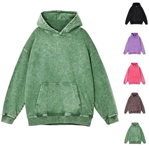 Image of Mens Hoodies Acid Wash Hoodie Oversized Couples Hoodies Vintage Cotton Mens Women Y2K Acid Wash Casual Pullover Hiphop Sweatshirts Streetwear Clothes Green