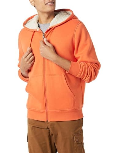 Image of Amazon Essentials Men's Sherpa-Lined Full-Zip Fleece Hoodie, Orange, XXL