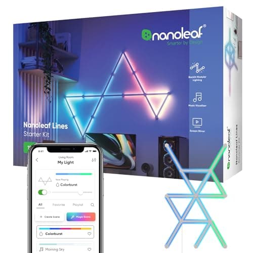 Image of Nanoleaf Lines 60 Degrees Starter Kit, 15 Smart Light Bars LED RGBW - Backlit Modular Wi-Fi Colour Changing Wall Lights, Music & Screen Sync, Works with Alexa Google Apple Homekit, Room Decor