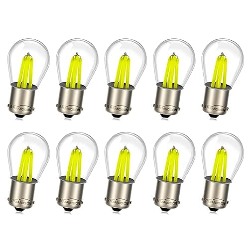 Image of Ruiandsion 10-Pack 1156 LED Green Bulb, BA15S 1141 1003 P21W 382 Replacement Bulb, 12V AC/DC 600 Lunmen Non-Polarity Filament LED,for Turn Signal Reverse Brake Tail Marker Lights