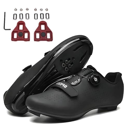 Image of FANSU Cycling Shoes for Men and Women, Road Cycling Shoes with Delta Cleats, Compatible with Look SPD-SL Delta Lock Pedal Riding Shoes, Compatible with Peloton Shoes, black, 12.5 UK