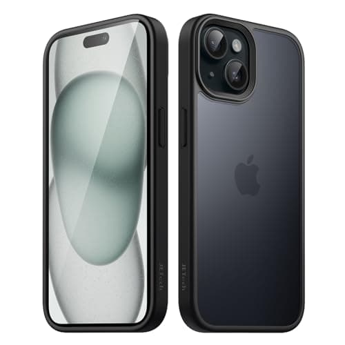 Image of JETech Matte Case for iPhone 15 6.1-Inch, Shockproof Military Grade Drop Protection, Frosted Translucent Back Phone Cover, Anti-Fingerprint (Black)