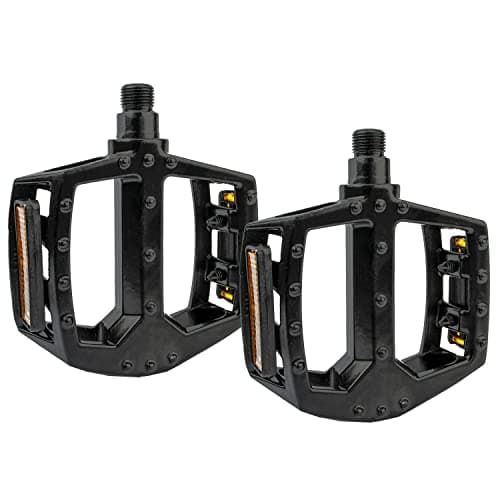 Image of KOMODO Bicycle Pedals Metal Alloy Flat Platform 9/16" Inch 14mm for Road Mountain MTB Bike (Black)