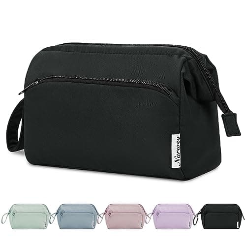 Image of Narwey Large Makeup Bag Wide-Open Zipper Pouch Travel Wash Bag Toiletry Bag Cosmetic Organizer for Women (Black)