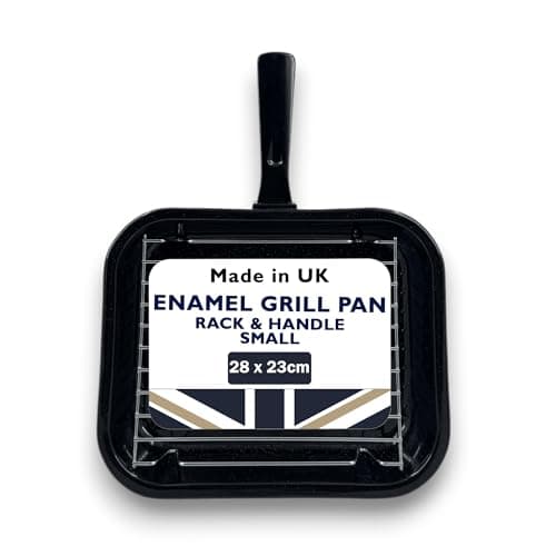 Image of 28cm Vitreous Enamel Grill Pan & Handle, Wire Rack, Made in England by Chabrias LTD