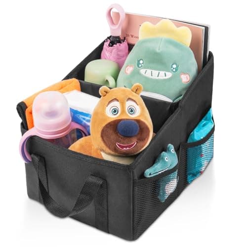 Image of URAQT Car Organiser for Front or Back Seat, Portable Waterproof Boot Storage for Kids, Durable Oxford Fabric, Holds Toys, Snacks, Cups, Books, Tissue - Keeps Car Tidy and Clean