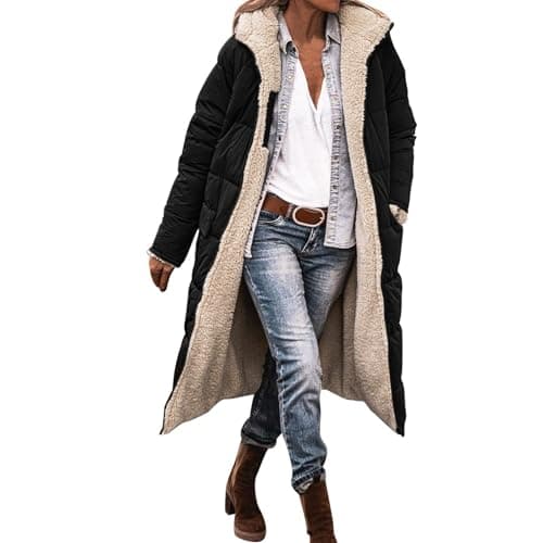Image of Generisch , Casual Zipper Jacket with Pockets Fleece Hoodie Winter Reversible Teddy Long Coat Outerwear, black, L