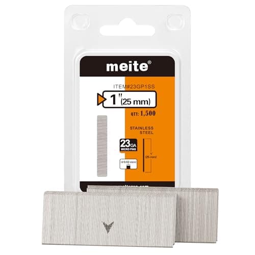 Image of meite 23 Gauge Pin Nails, 304 Stainless Steel Headless Nails for Nail Gun, 25 mm Micro Pin Nails for Trim, Craft & Woodworking, 1,500-Counts