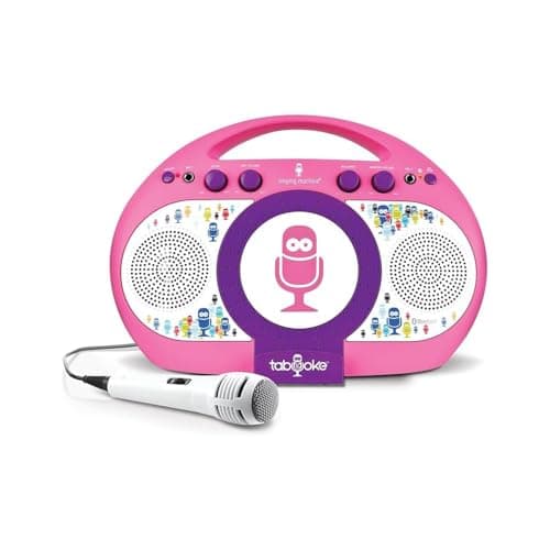 Image of Singing Machine iSM398PP Bluetooth Tablet Karaoke Machine with Microphone, Pink/Purple