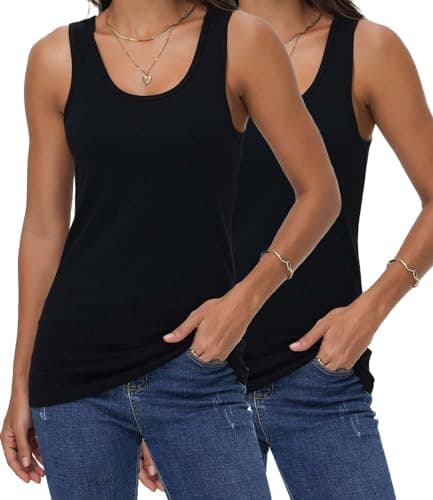 Image of wirarpa Women's Vest Tops Ladies Cotton Stretch Tank Tops Summer Basic Undershirts Pack of 2 Black Size Large