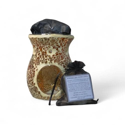 Image of Wax melt and wax melt/oil crackle effect iredesent burner gift set or starter pack, small and large burners. (Brown, Large)