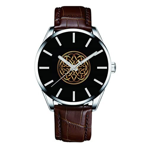 Image of Norse Viking Celtic knot men Watch,Quartz Movement with 9.4 Inches Leather Strap,Unisex Minimalist Vintage Personalized Gifts,Brown