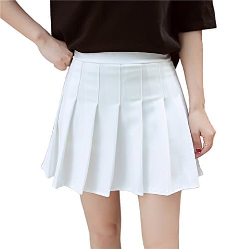 Image of Hoerev Women Girls Short High Waist Pleated Skater Tennis School Skirt,S, White - 6