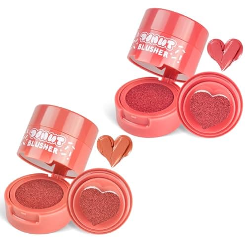 Image of LOPHE Cushion Blush,Cream Blusher with Heart-Shaped Applicator, Waterproof & Long-Lasting Cheek Tint, Natural Finish Makeup Gift Set for Christmas, Wife & Girlfriend (#01+#04)